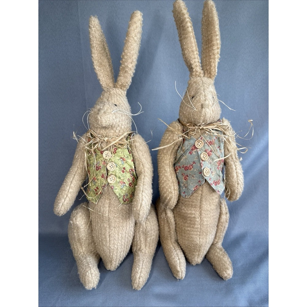 Vintage Pair Bunny Rabbit Stuffed Animals Plush 18"‎ Easter Granny Cottage Core